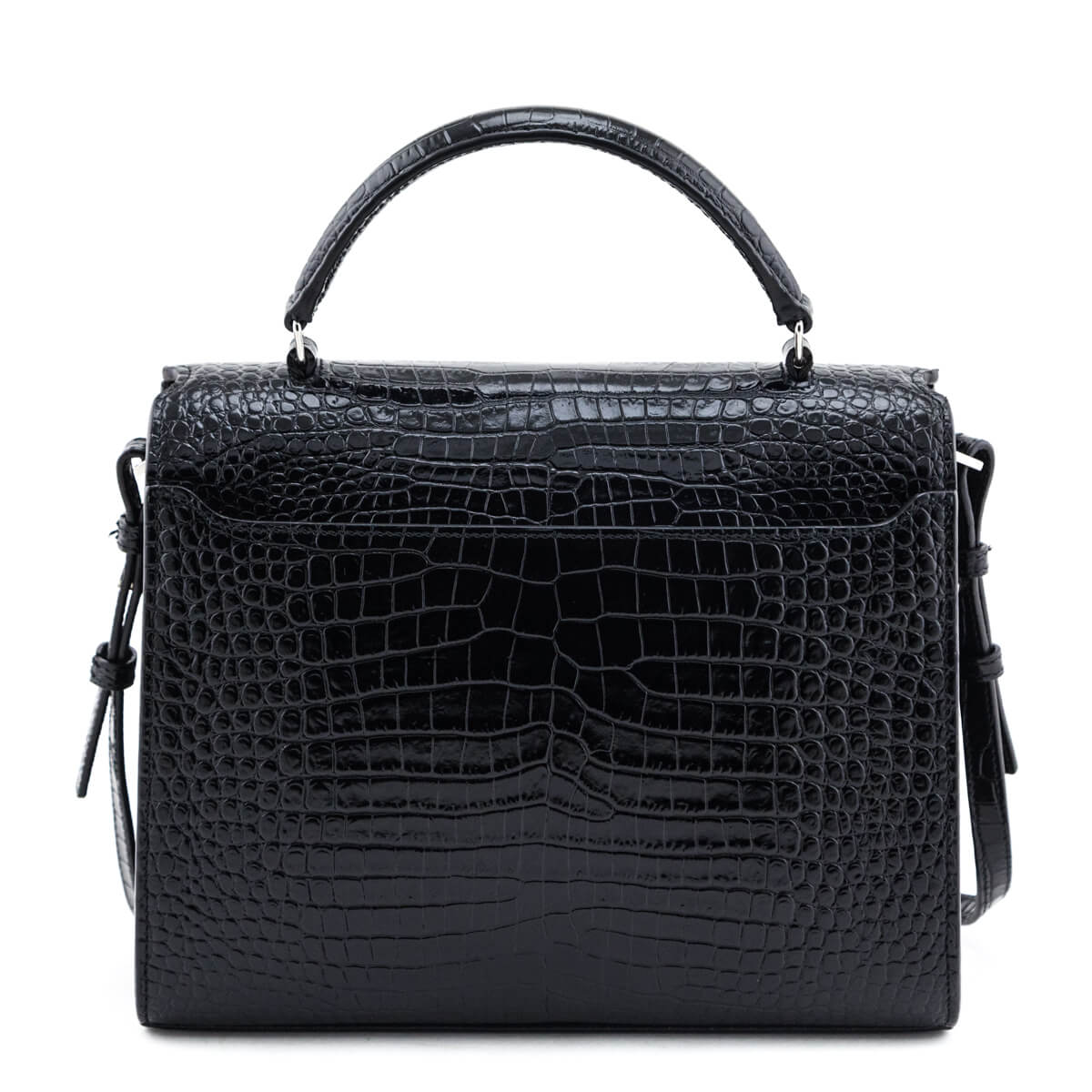 Saint Laurent Black Crocodile Embossed Calfskin Medium Classic Monogram Cassandra Top Handle - Love that Bag etc - Preowned Authentic Designer Handbags & Preloved Fashions