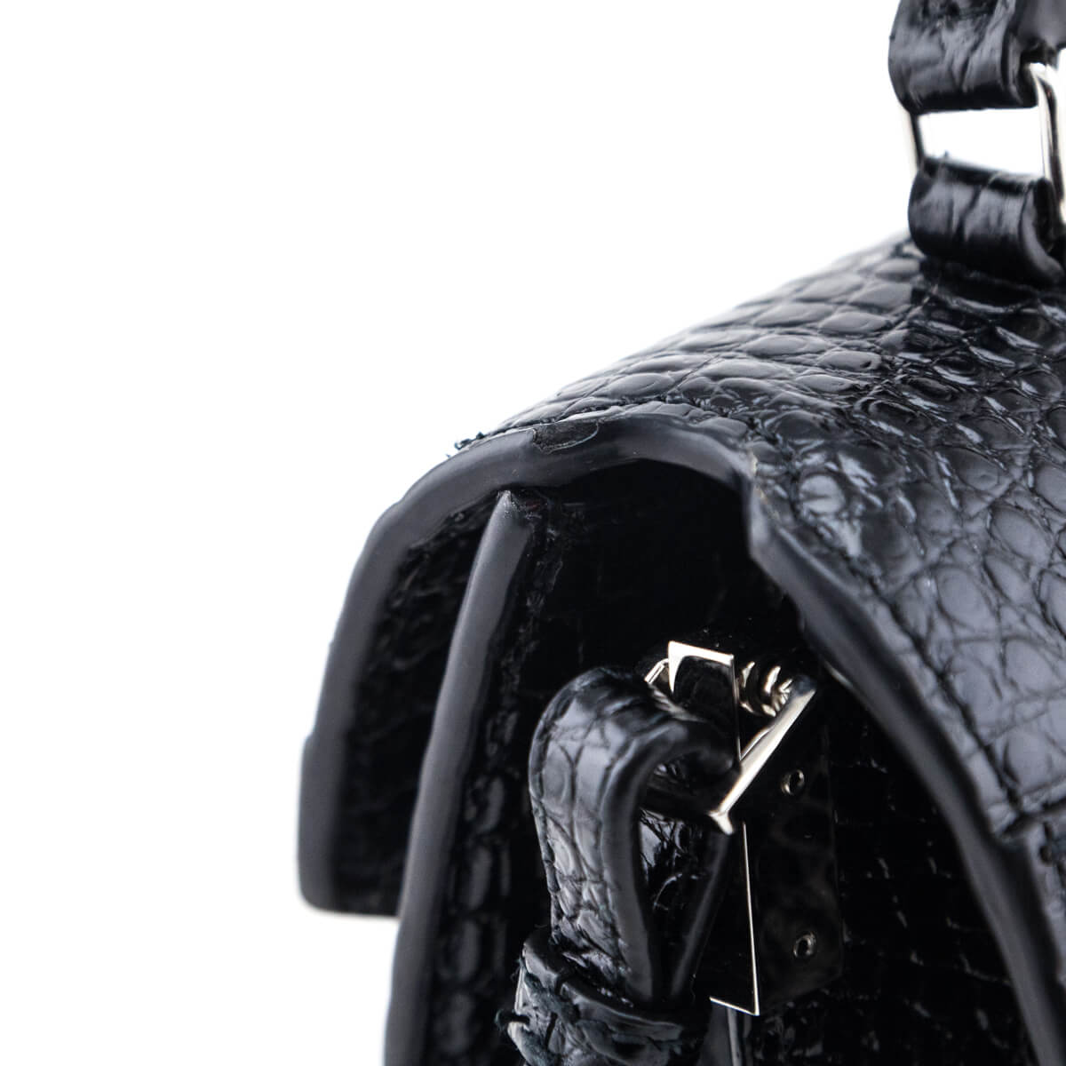 Saint Laurent Black Crocodile Embossed Calfskin Medium Classic Monogram Cassandra Top Handle - Love that Bag etc - Preowned Authentic Designer Handbags & Preloved Fashions