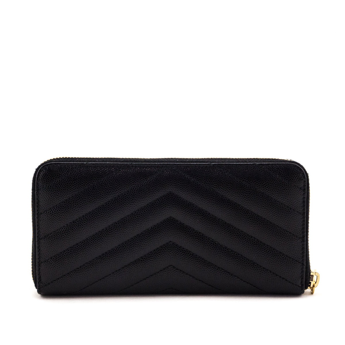 Saint Laurent Black Grain De Poudre Cassandre Zip Around Wallet - Love that Bag etc - Preowned Authentic Designer Handbags & Preloved Fashions
