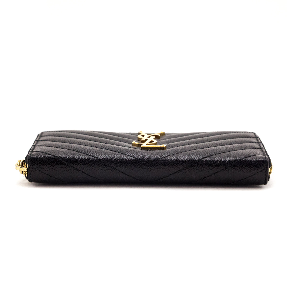 Saint Laurent Black Grain De Poudre Cassandre Zip Around Wallet - Love that Bag etc - Preowned Authentic Designer Handbags & Preloved Fashions