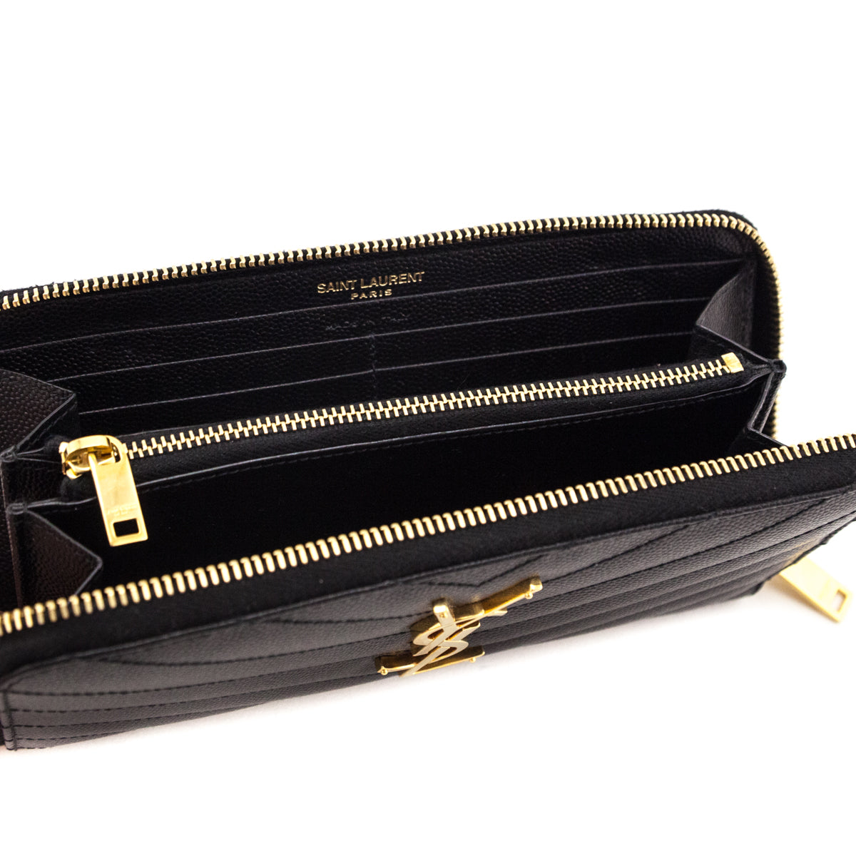 Saint Laurent Black Grain De Poudre Cassandre Zip Around Wallet - Love that Bag etc - Preowned Authentic Designer Handbags & Preloved Fashions