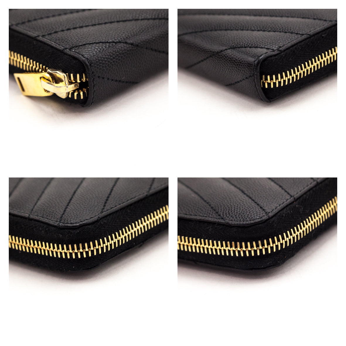 Saint Laurent Black Grain De Poudre Cassandre Zip Around Wallet - Love that Bag etc - Preowned Authentic Designer Handbags & Preloved Fashions