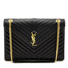 Saint Laurent Black Grain De Poudre Matelasse Chevron Large Monogram Satchel - Love that Bag etc - Preowned Authentic Designer Handbags & Preloved Fashions