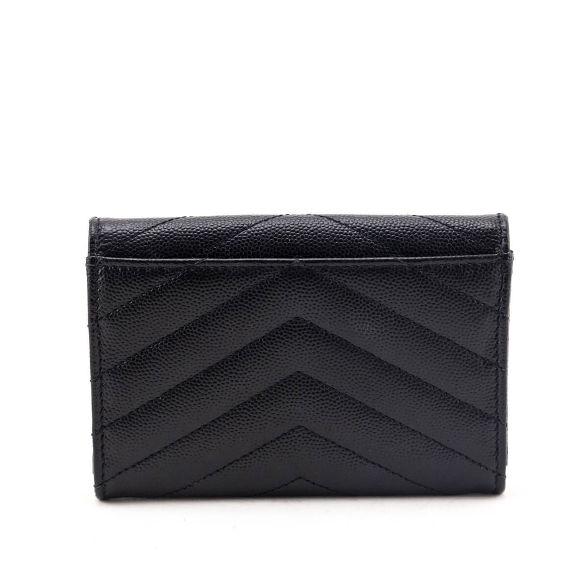 Saint Laurent Black Grain De Poudre Matelasse Chevron Small Monochrome Monogram Envelope Wallet