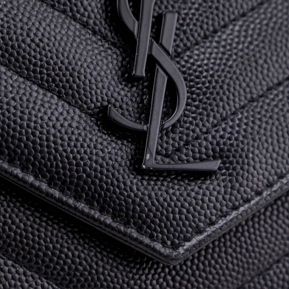 Saint Laurent Black Grain De Poudre Matelasse Chevron Small Monochrome Monogram Envelope Wallet