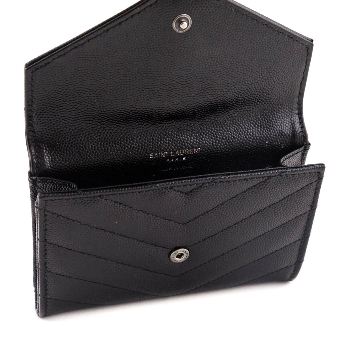 Saint Laurent Black Grain De Poudre Matelasse Chevron Small Monochrome Monogram Envelope Wallet
