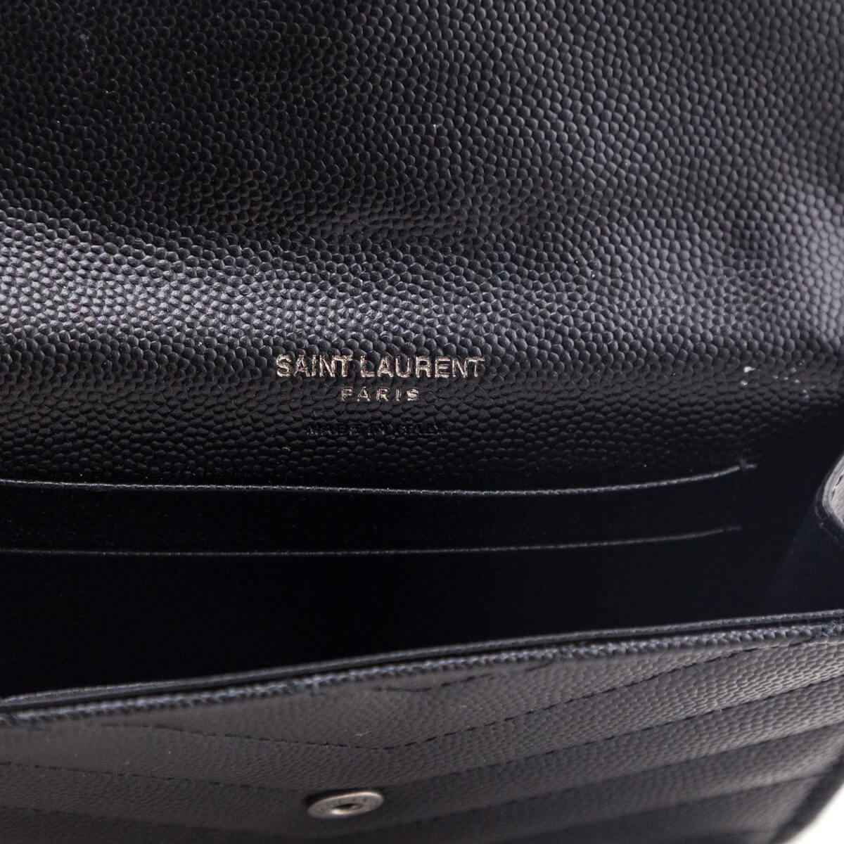 Saint Laurent Black Grain De Poudre Matelasse Chevron Small Monochrome Monogram Envelope Wallet
