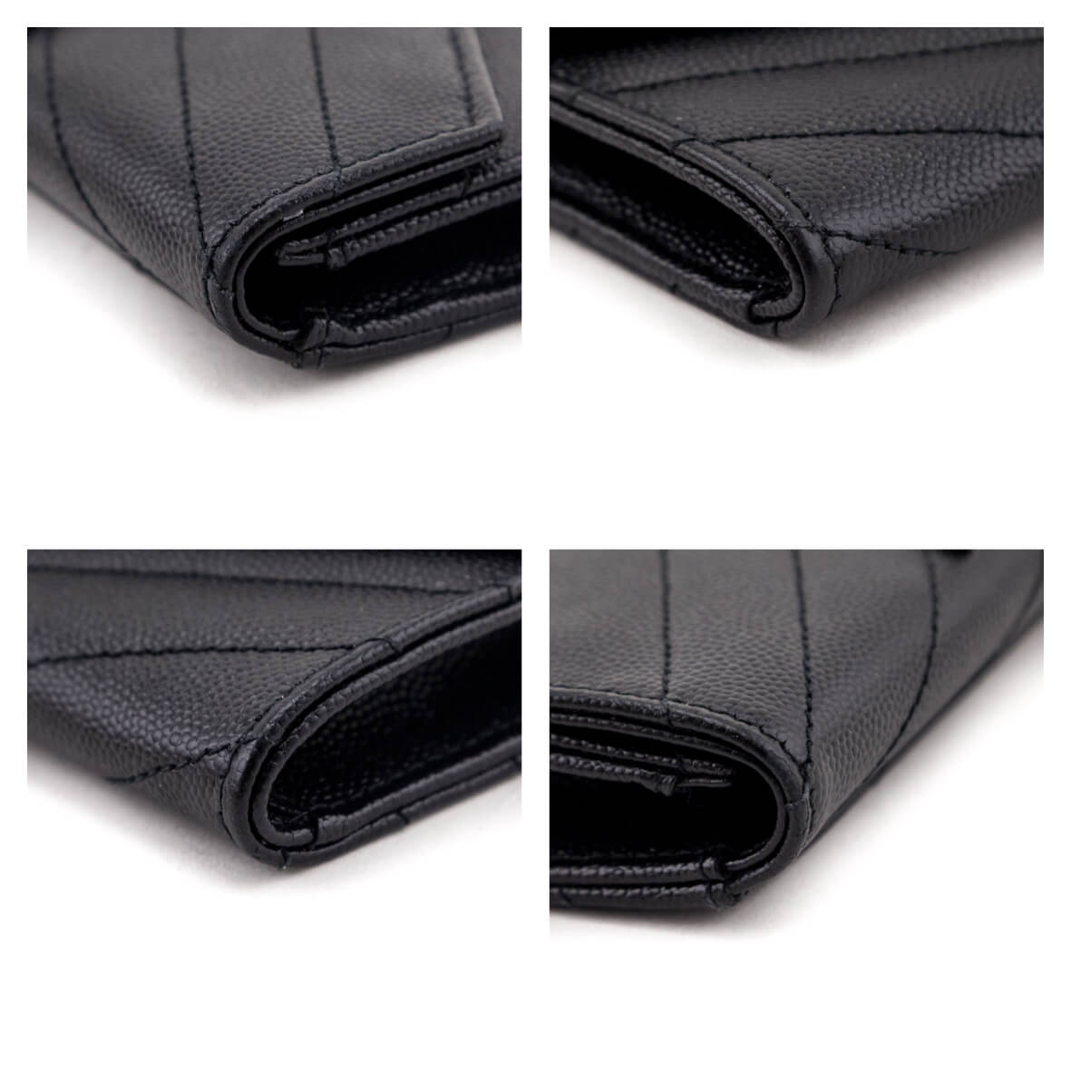 Saint Laurent Black Grain De Poudre Matelasse Chevron Small Monochrome Monogram Envelope Wallet