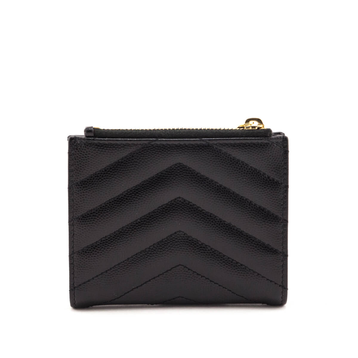 Saint Laurent Black Grain De Poudre Matelasse Chevron Cassandre Bi-Fold Wallet - Love that Bag etc - Preowned Authentic Designer Handbags & Preloved Fashions