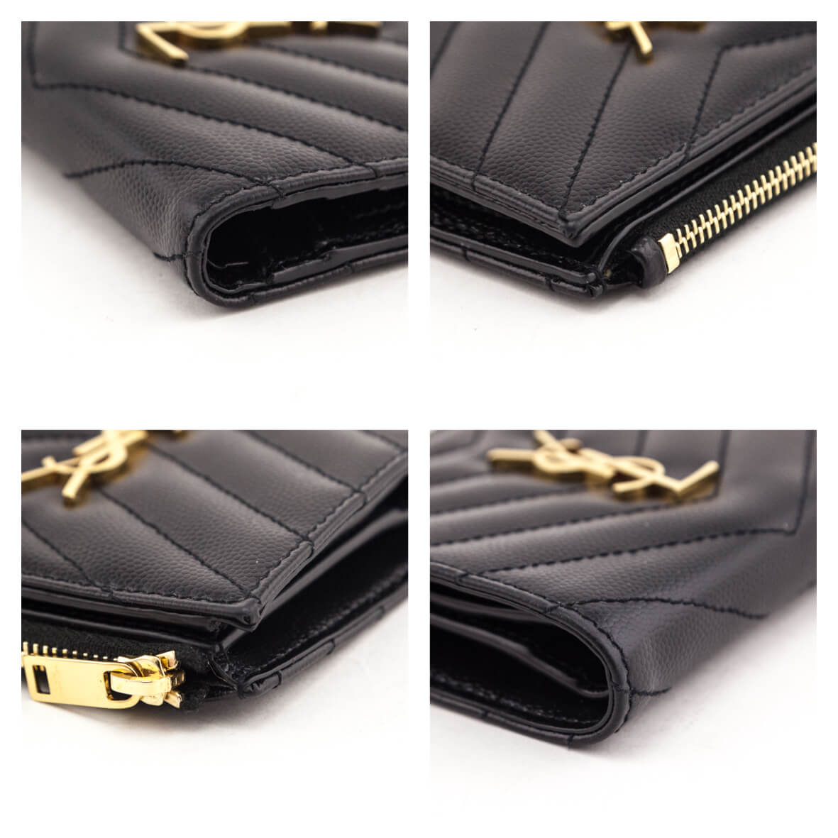 Saint Laurent Black Grain De Poudre Matelasse Chevron Cassandre Bi-Fold Wallet - Love that Bag etc - Preowned Authentic Designer Handbags & Preloved Fashions