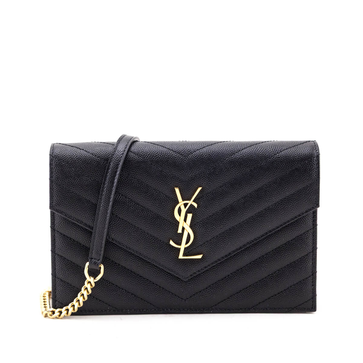 Saint Laurent Black Grain de Poudre Cassandre Chain Wallet
