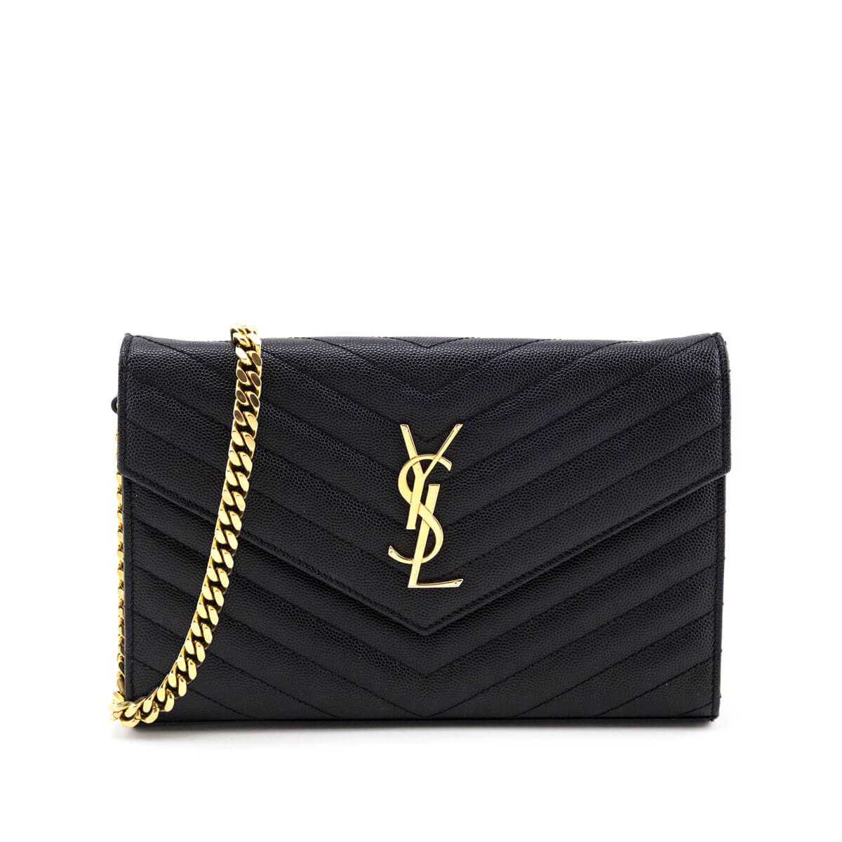 Saint Laurent Black Grain de Poudre Cassandre Chain Wallet