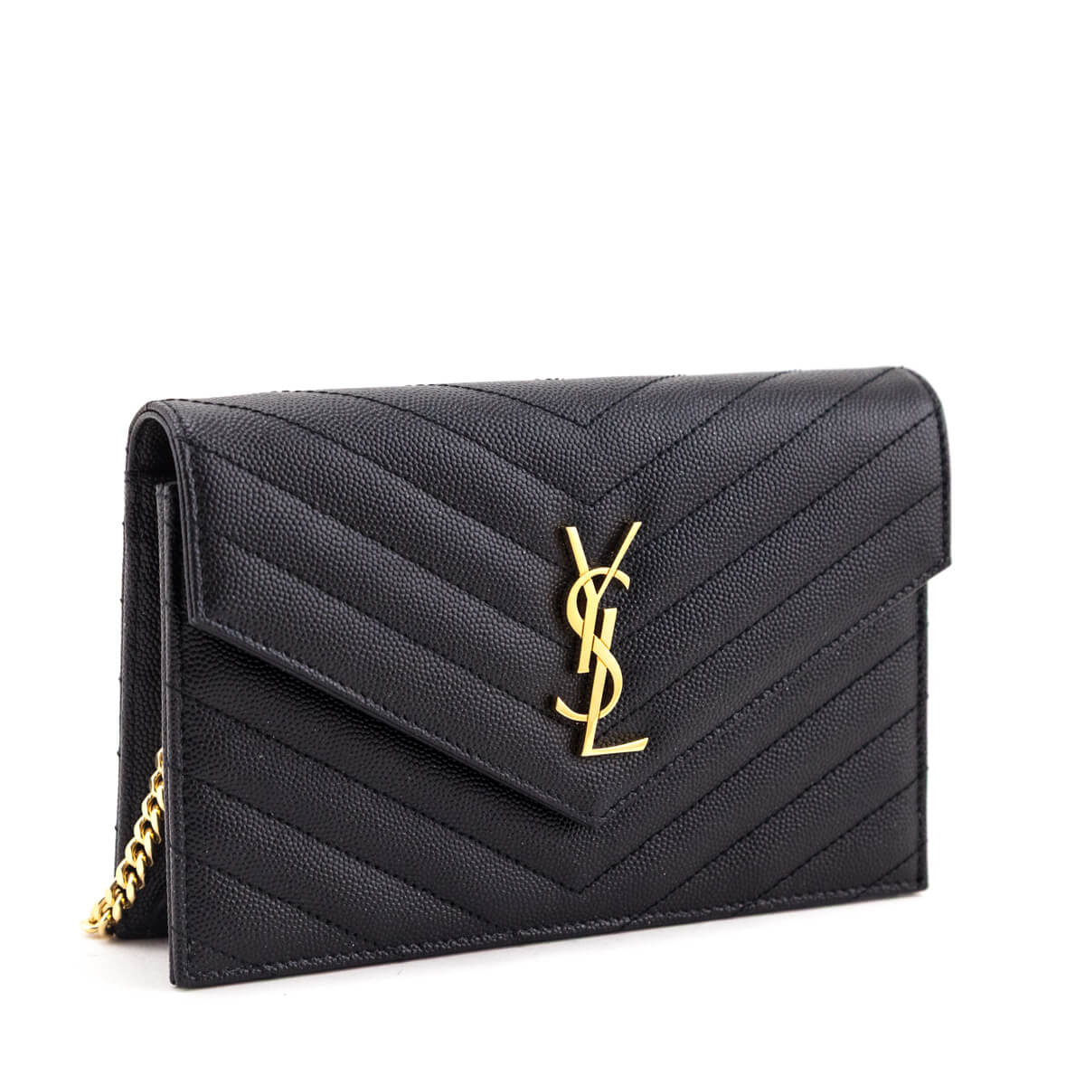 Saint Laurent Black Grain de Poudre Cassandre Chain Wallet