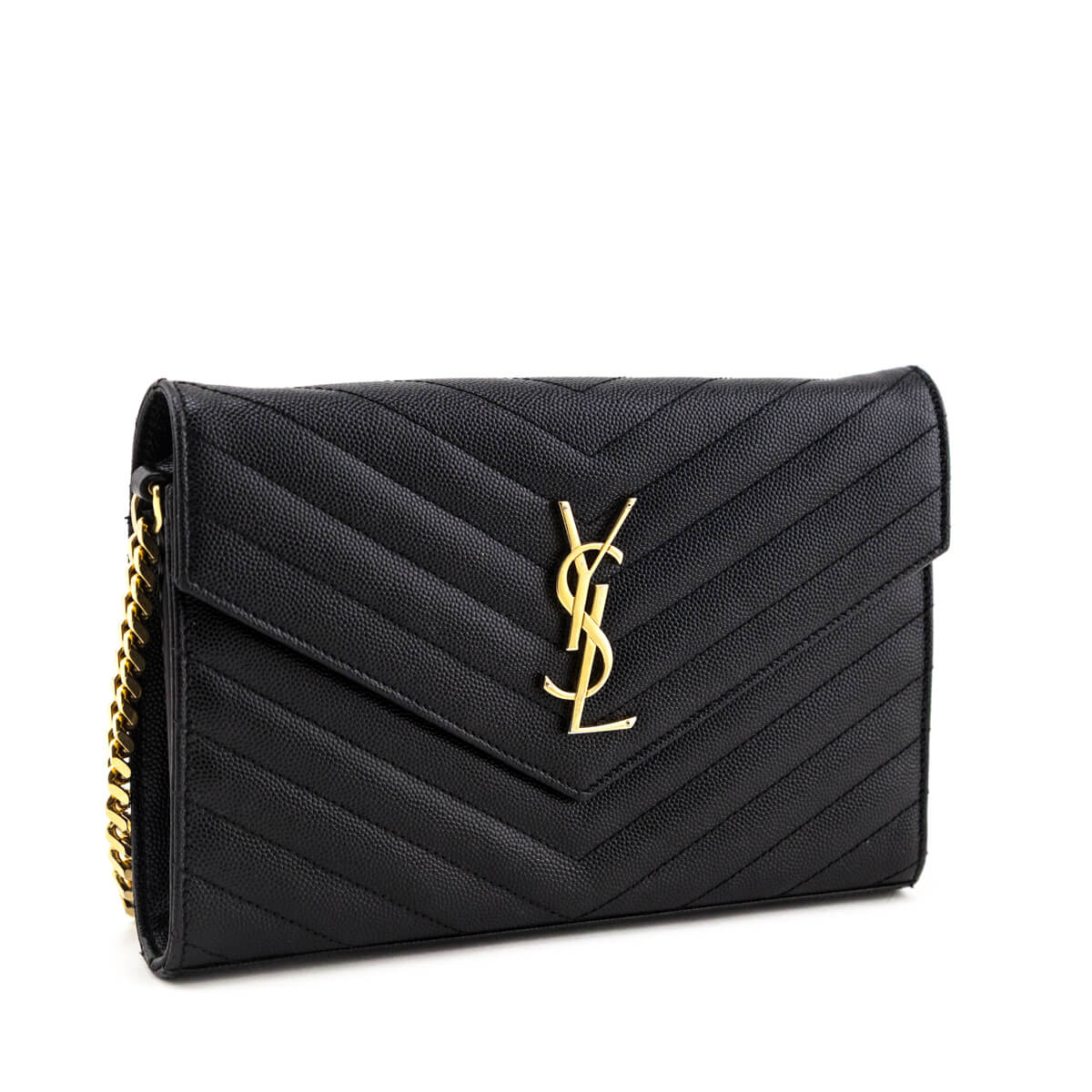 Saint Laurent Black Grain de Poudre Cassandre Chain Wallet