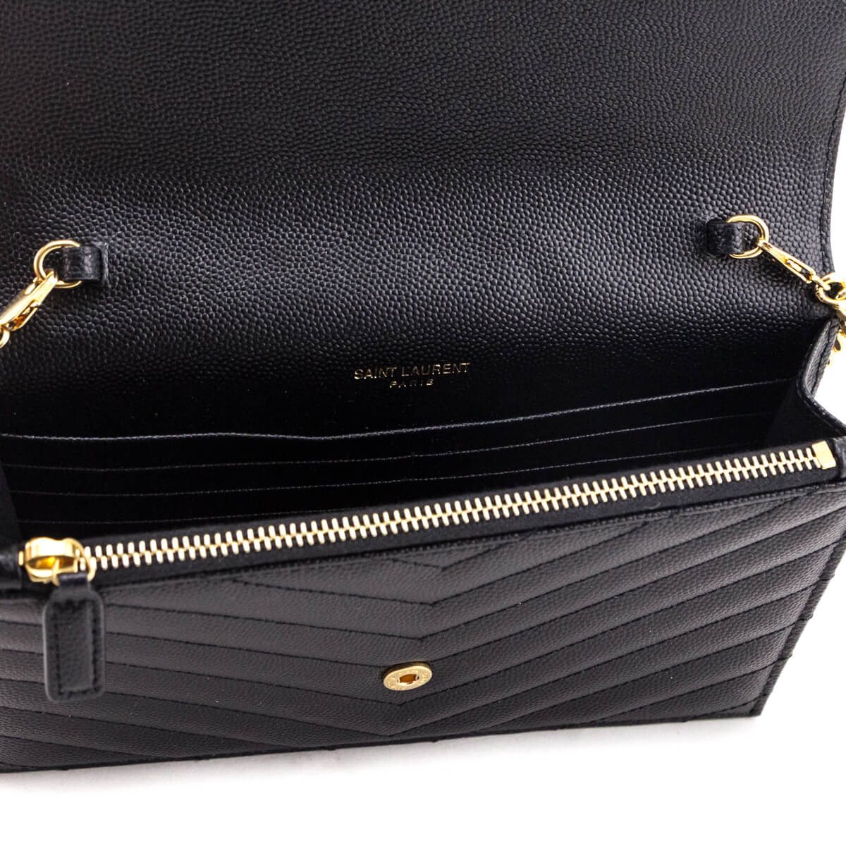 Saint Laurent Black Grain de Poudre Cassandre Chain Wallet