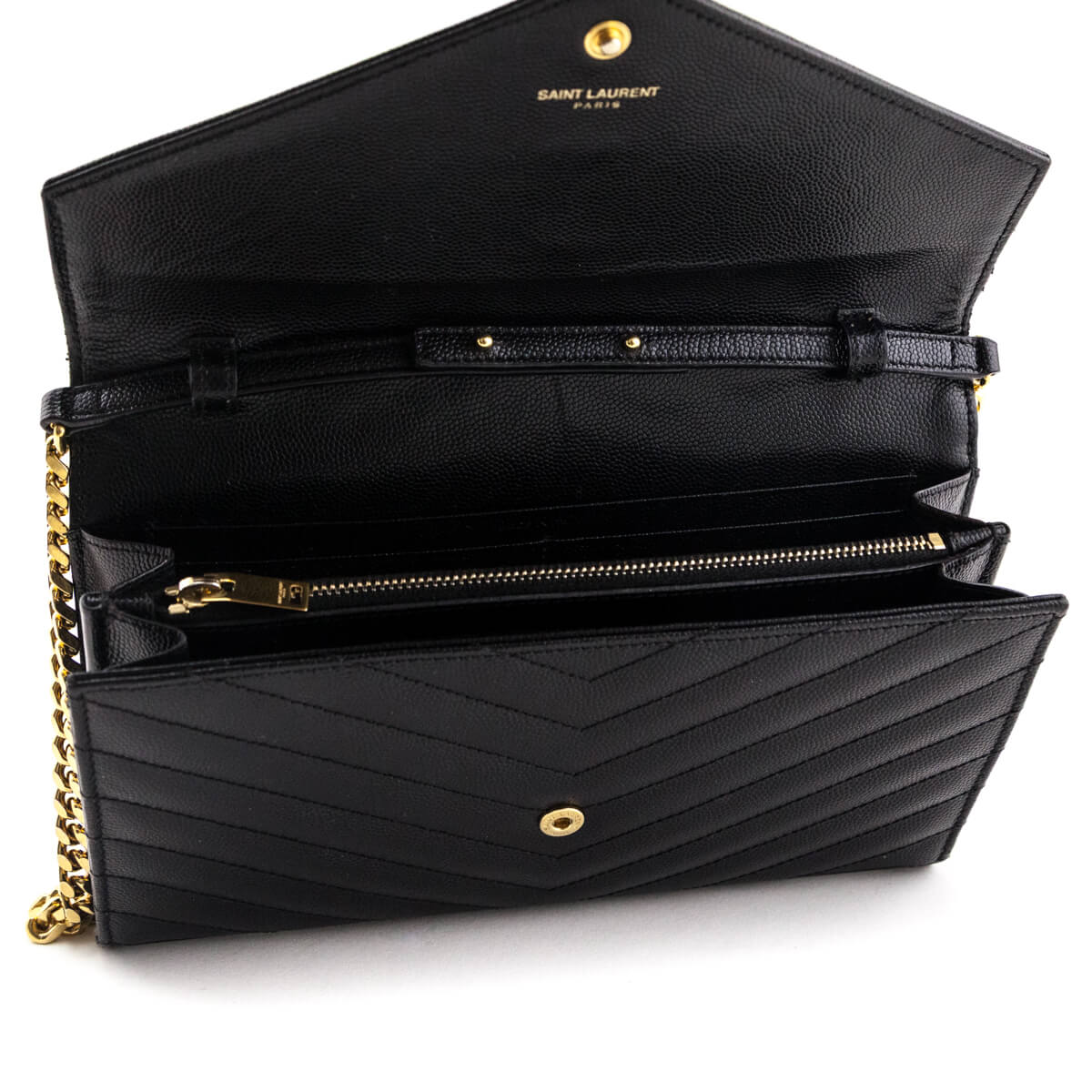 Saint Laurent Black Grain de Poudre Cassandre Chain Wallet