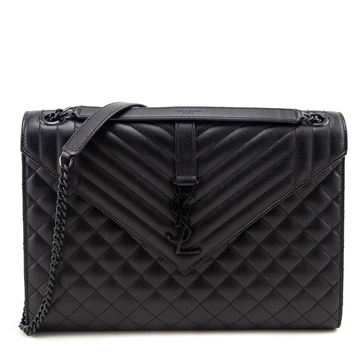 Saint Laurent Black Grain de Poudre Mixed Matelasse Triquilt Large Monogram Satchel - Love that Bag etc - Preowned Authentic Designer Handbags & Preloved Fashions