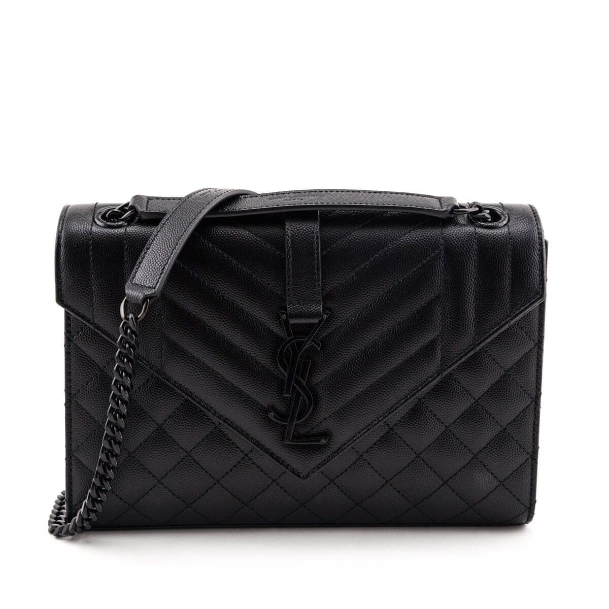 Saint Laurent Black Grain de Poudre Mixed Matelasse Triquilt Medium Monogram Satchel - Love that Bag etc - Preowned Authentic Designer Handbags & Preloved Fashions