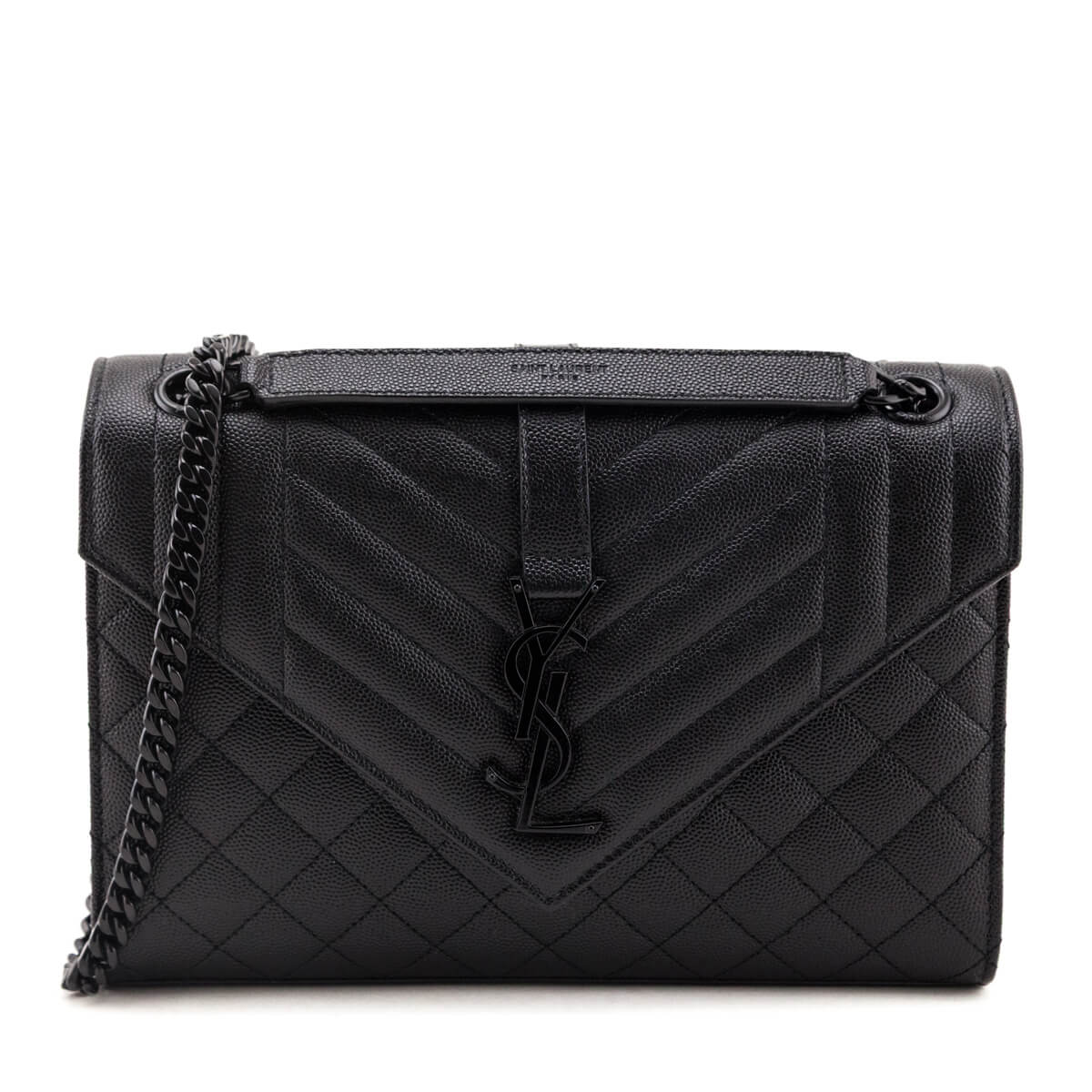 Saint Laurent Black Grain de Poudre Mixed Matelasse Triquilt Medium Satchel
