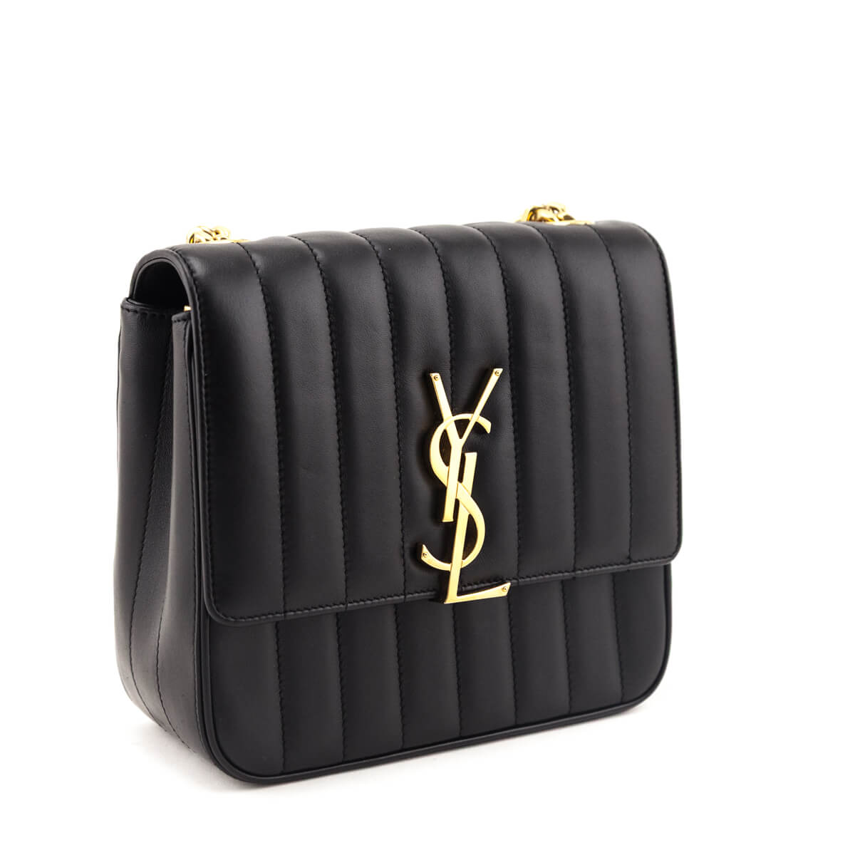 Saint Laurent Black Lambskin Vertical Matelasse Medium Vicky Bag