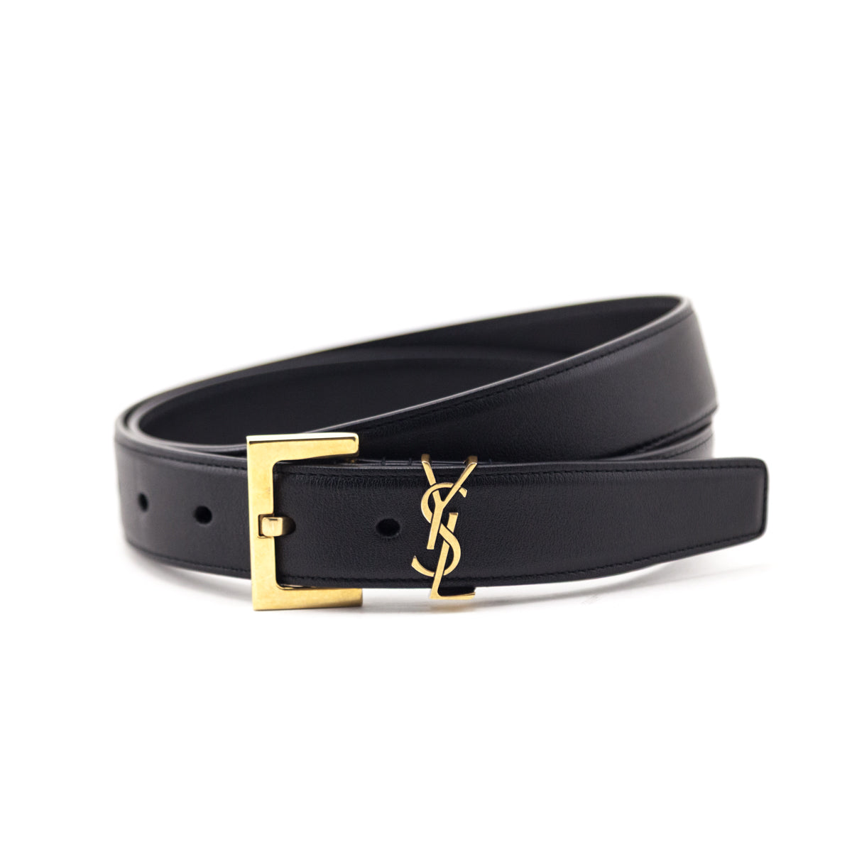 Saint Laurent Black Leather Monogram Belt
