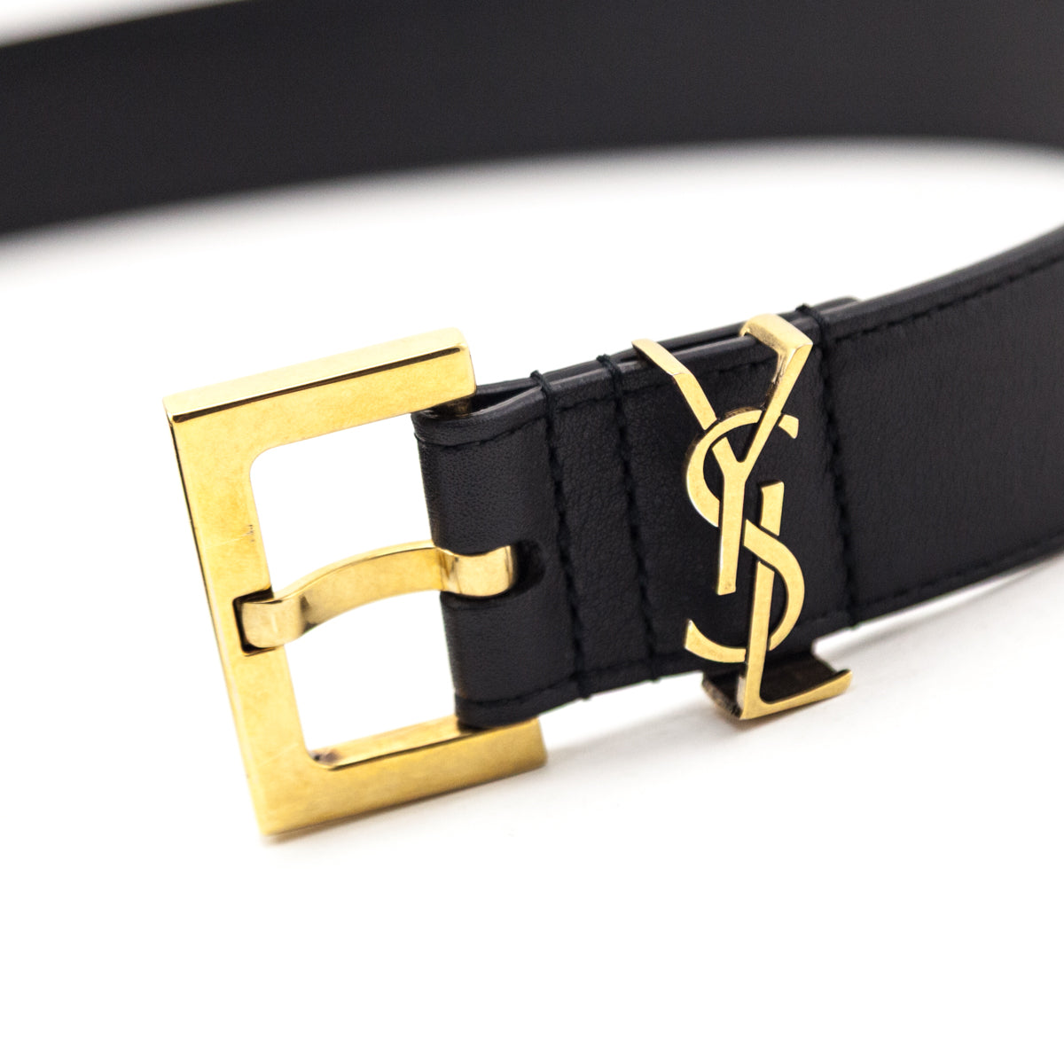 Saint Laurent Black Leather Monogram Belt