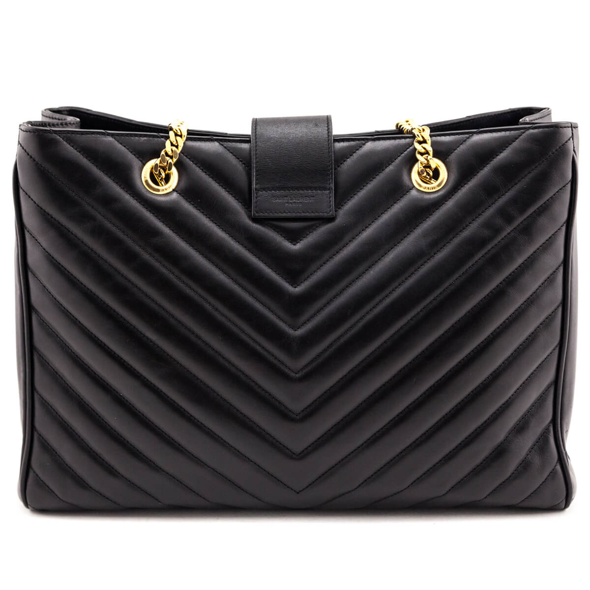 Saint Laurent Black Matelasse Chevron Large Shopping Bag - Love that Bag etc - Preowned Authentic Designer Handbags & Preloved Fashions
