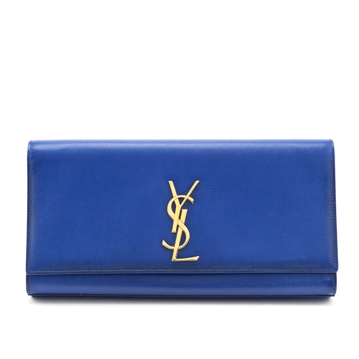 Saint Laurent Blue Majorelle Patent Grain De Poudre Classic Monogram Cassandre Clutch - Love that Bag etc - Preowned Authentic Designer Handbags & Preloved Fashions