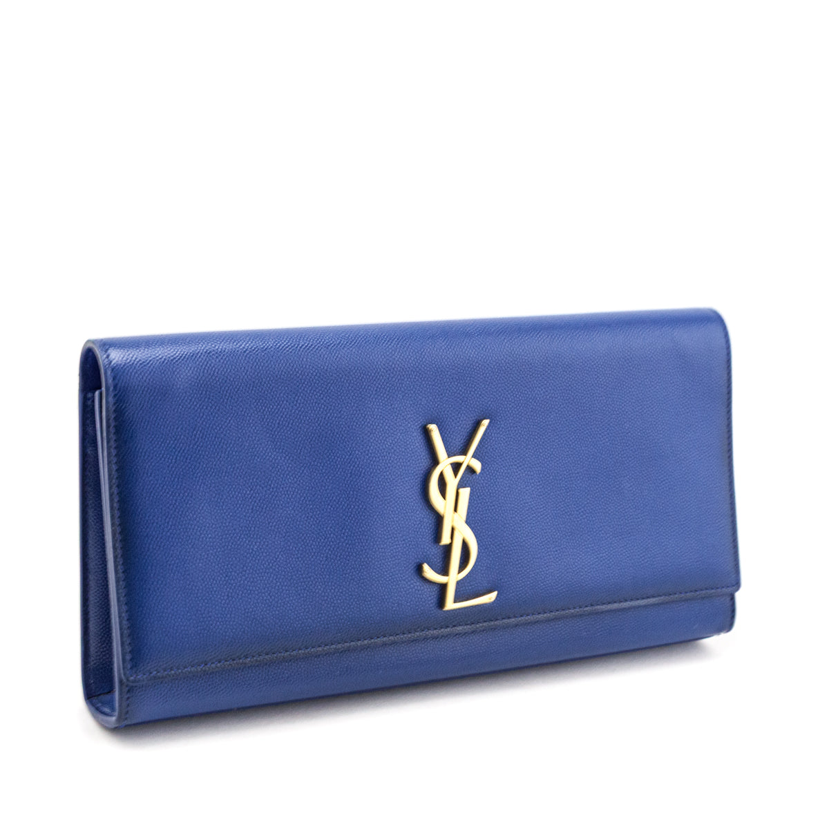 Saint Laurent Blue Majorelle Patent Grain De Poudre Classic Monogram Cassandre Clutch - Love that Bag etc - Preowned Authentic Designer Handbags & Preloved Fashions