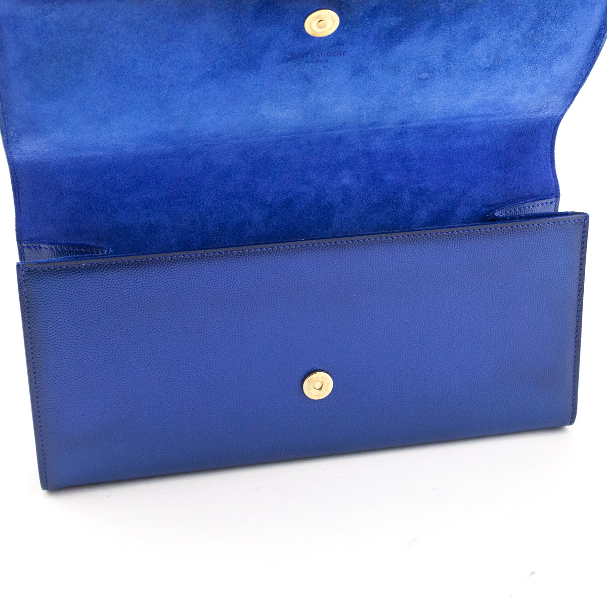 Saint Laurent Blue Majorelle Patent Grain De Poudre Classic Monogram Cassandre Clutch - Love that Bag etc - Preowned Authentic Designer Handbags & Preloved Fashions