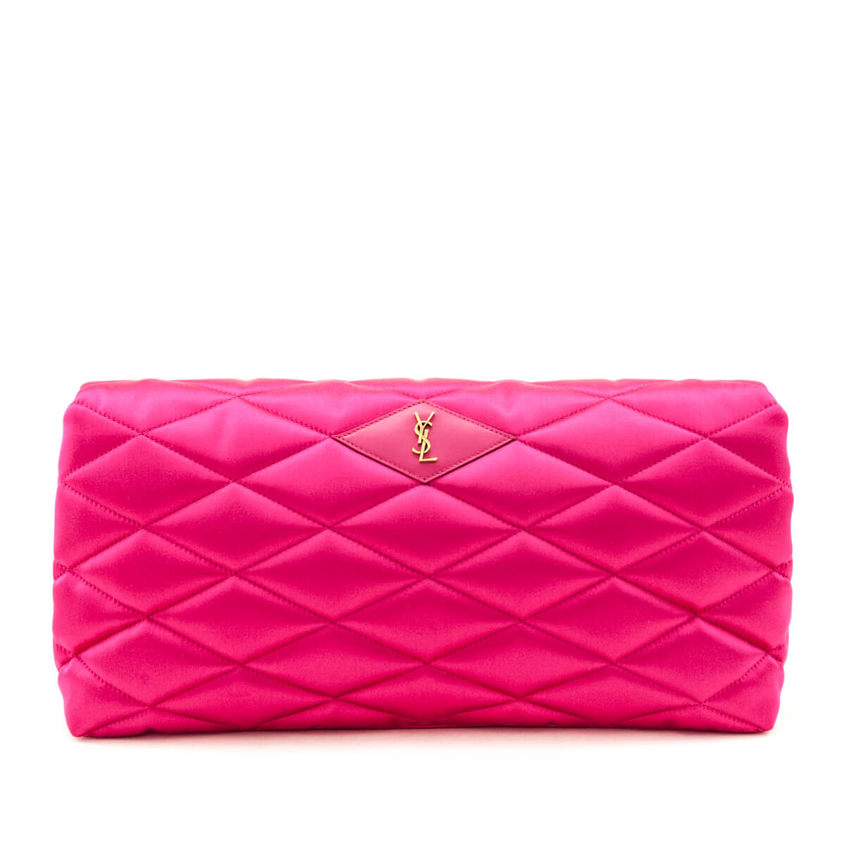 Saint Laurent Bubblegum Satin Quilted Large Sade Puffer Clutch