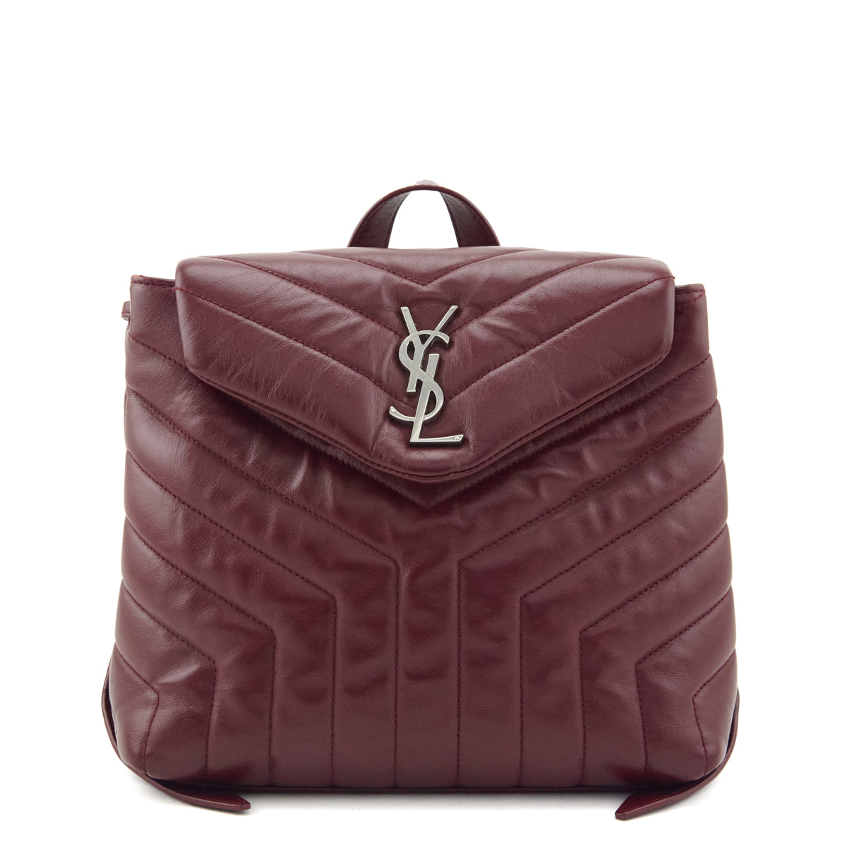 Saint Laurent Burgundy Calfskin Quilted Small Loulou Backpack
