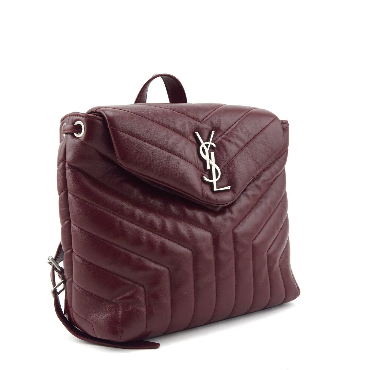 Saint Laurent Burgundy Calfskin Quilted Small Loulou Backpack