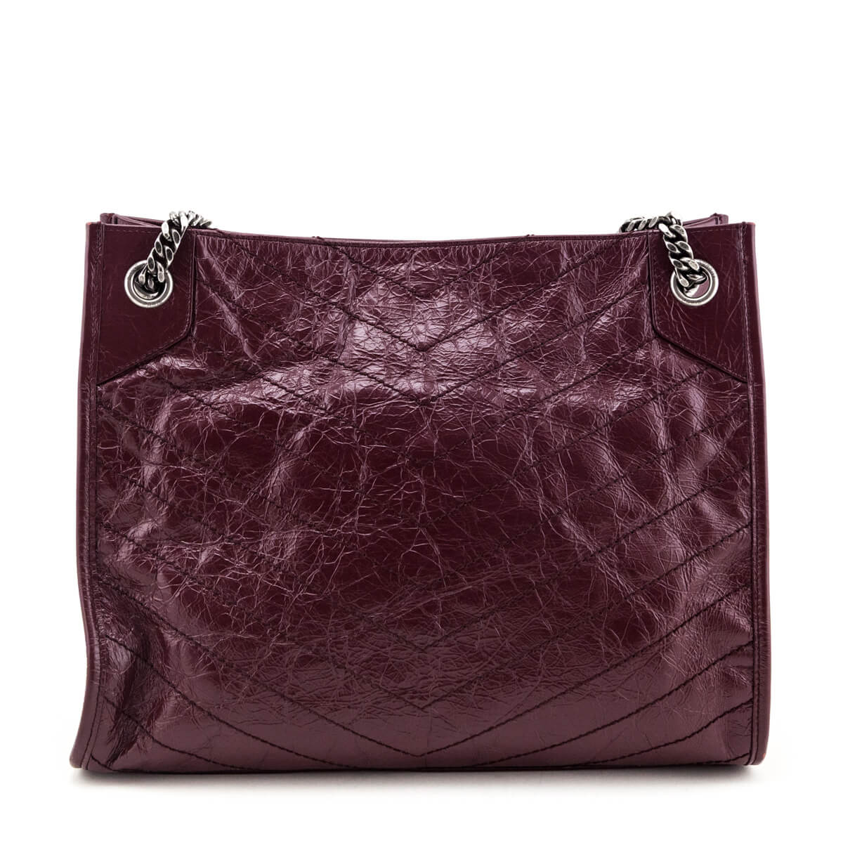 Saint Laurent Burgundy Crinkled Calfskin Matelasse Monogram Medium Niki Shopper Tote