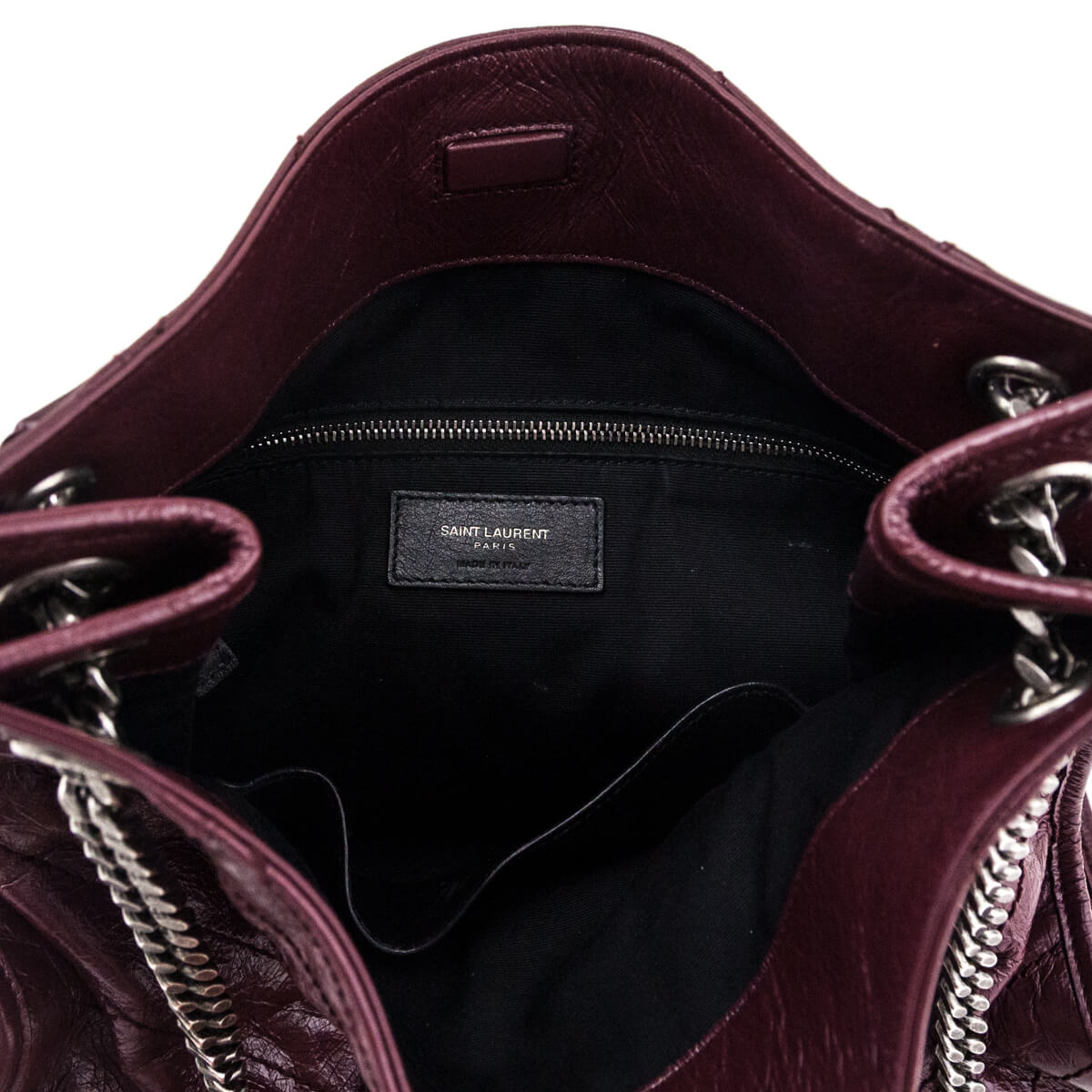 Saint Laurent Burgundy Crinkled Calfskin Matelasse Monogram Medium Niki Shopper Tote