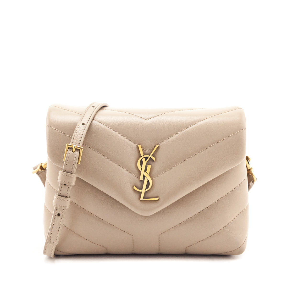 Saint Laurent Dark Beige Calfskin Y Quilted Monogram Toy Loulou Crossbody Bag - Love that Bag etc - Preowned Authentic Designer Handbags & Preloved Fashions