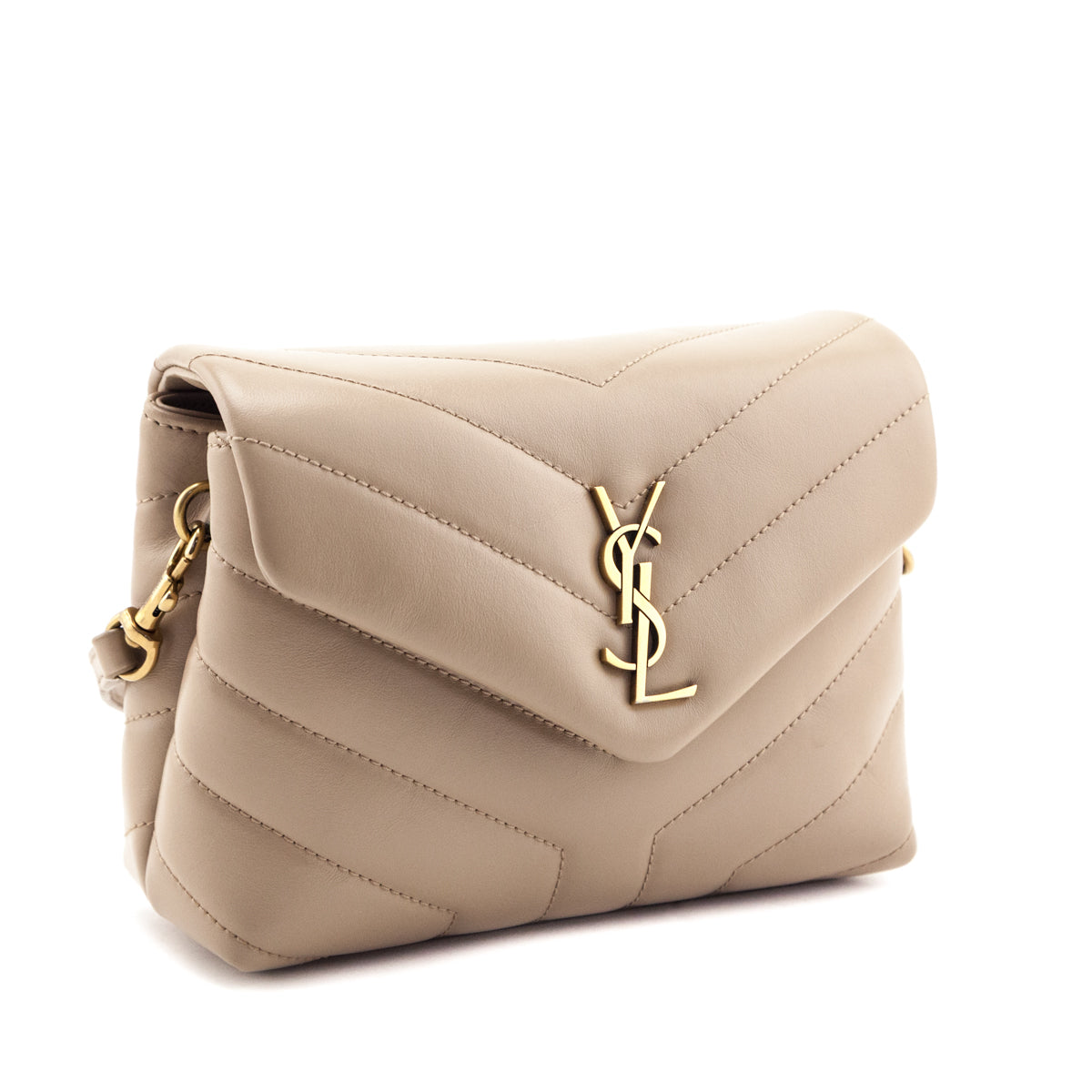 Saint Laurent Dark Beige Calfskin Y Quilted Monogram Toy Loulou Crossbody Bag - Love that Bag etc - Preowned Authentic Designer Handbags & Preloved Fashions