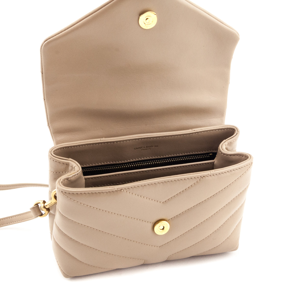 Saint Laurent Dark Beige Calfskin Y Quilted Monogram Toy Loulou Crossbody Bag - Love that Bag etc - Preowned Authentic Designer Handbags & Preloved Fashions