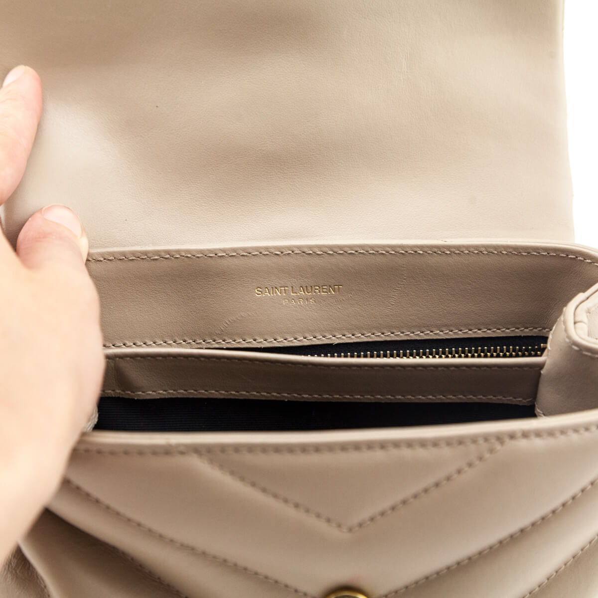 Saint Laurent Dark Beige Calfskin Y Quilted Monogram Toy Loulou Crossbody Bag - Love that Bag etc - Preowned Authentic Designer Handbags & Preloved Fashions