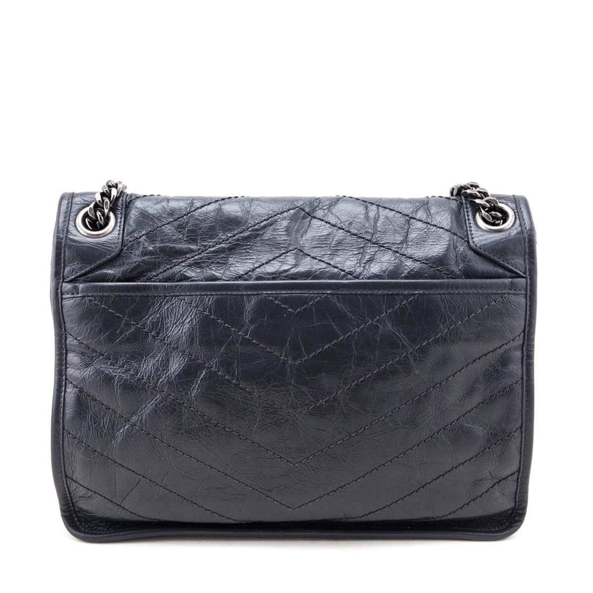Saint Laurent Fog Crinkled Calfskin Matelasse Monogram Medium Niki Chain Satchel - Love that Bag etc - Preowned Authentic Designer Handbags & Preloved Fashions