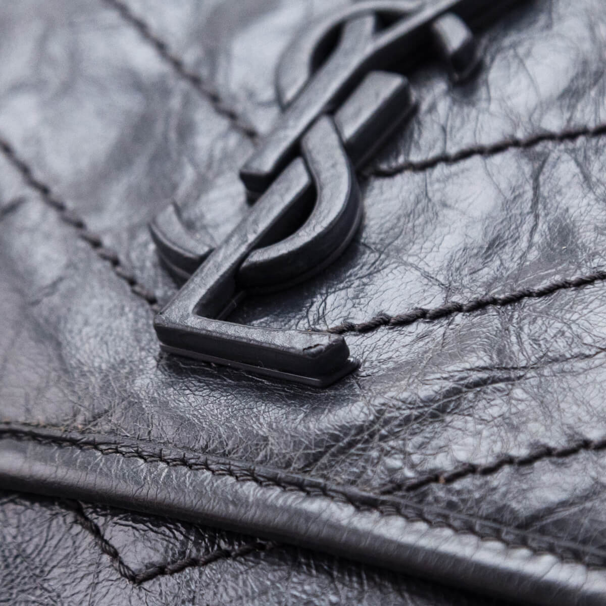 Saint Laurent Fog Crinkled Calfskin Matelasse Monogram Medium Niki Chain Satchel - Love that Bag etc - Preowned Authentic Designer Handbags & Preloved Fashions