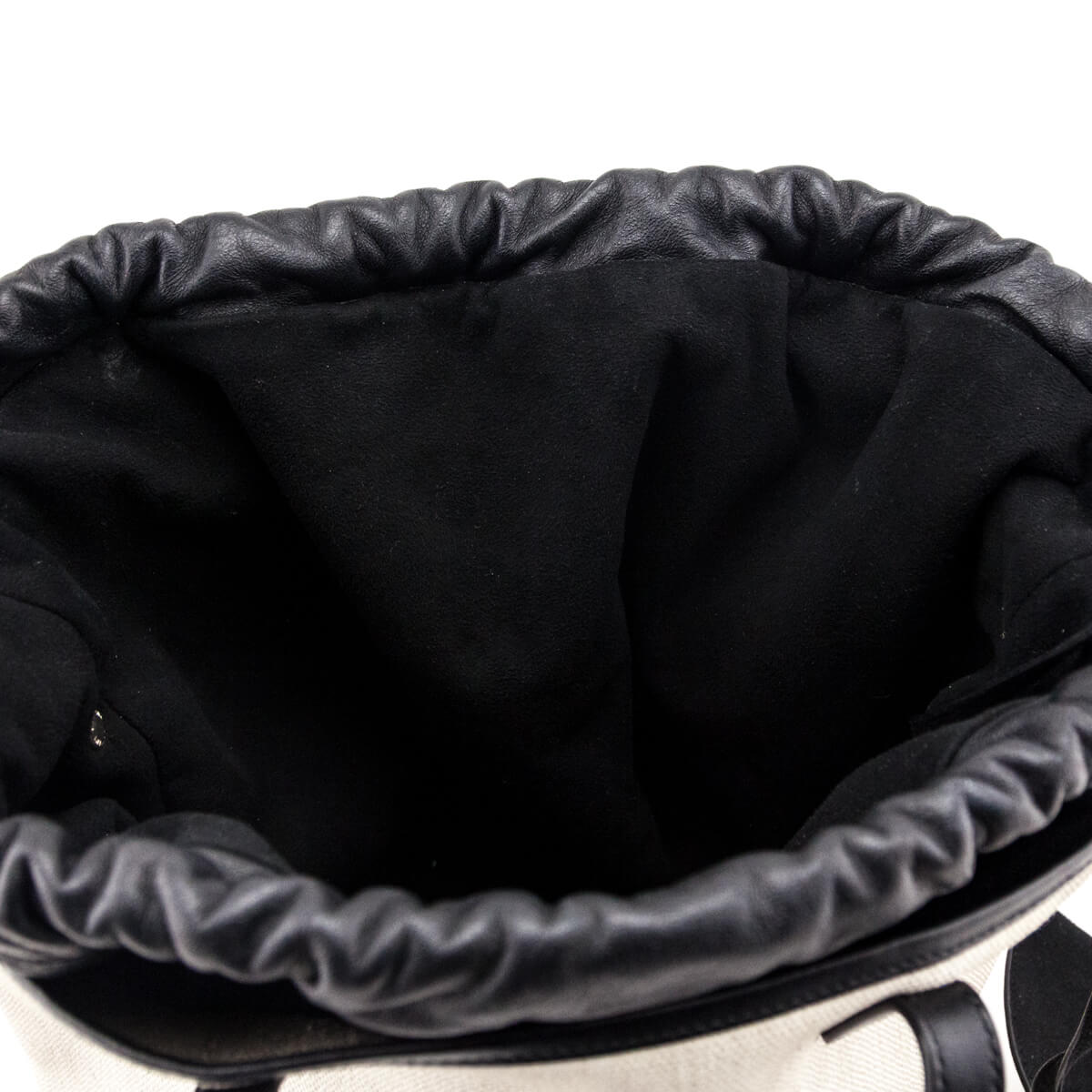 Saint Laurent Ivory Canvas & Black Calfskin Teddy Drawstring Shopping Tote - Love that Bag etc - Preowned Authentic Designer Handbags & Preloved Fashions