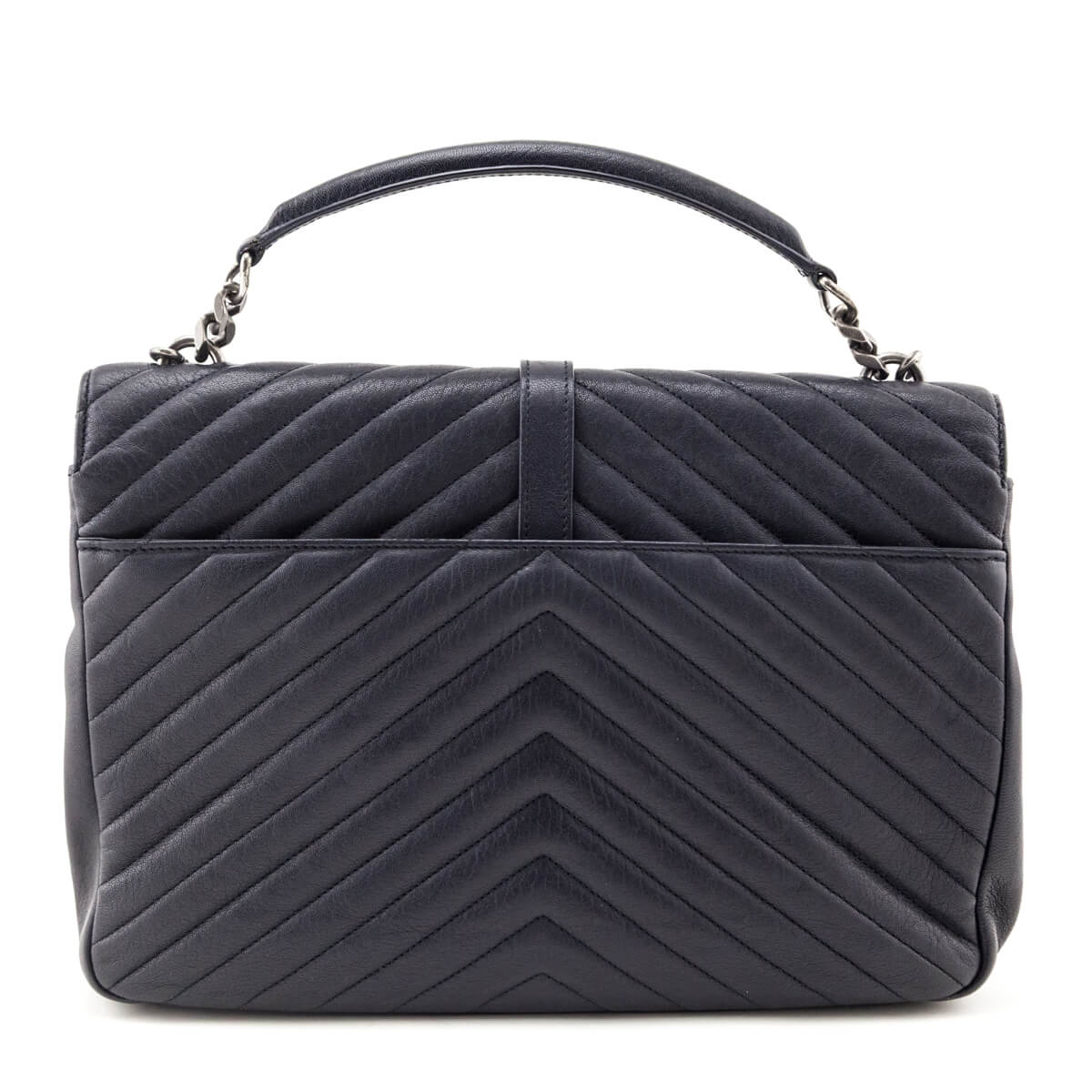 Saint Laurent Navy Chevron Matelasse Sheepskin Large College Bag - Love that Bag etc - Preowned Authentic Designer Handbags & Preloved Fashions