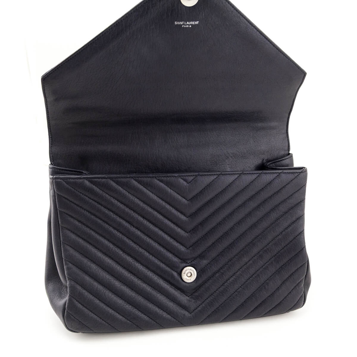 Saint Laurent Navy Chevron Matelasse Sheepskin Large College Bag - Love that Bag etc - Preowned Authentic Designer Handbags & Preloved Fashions