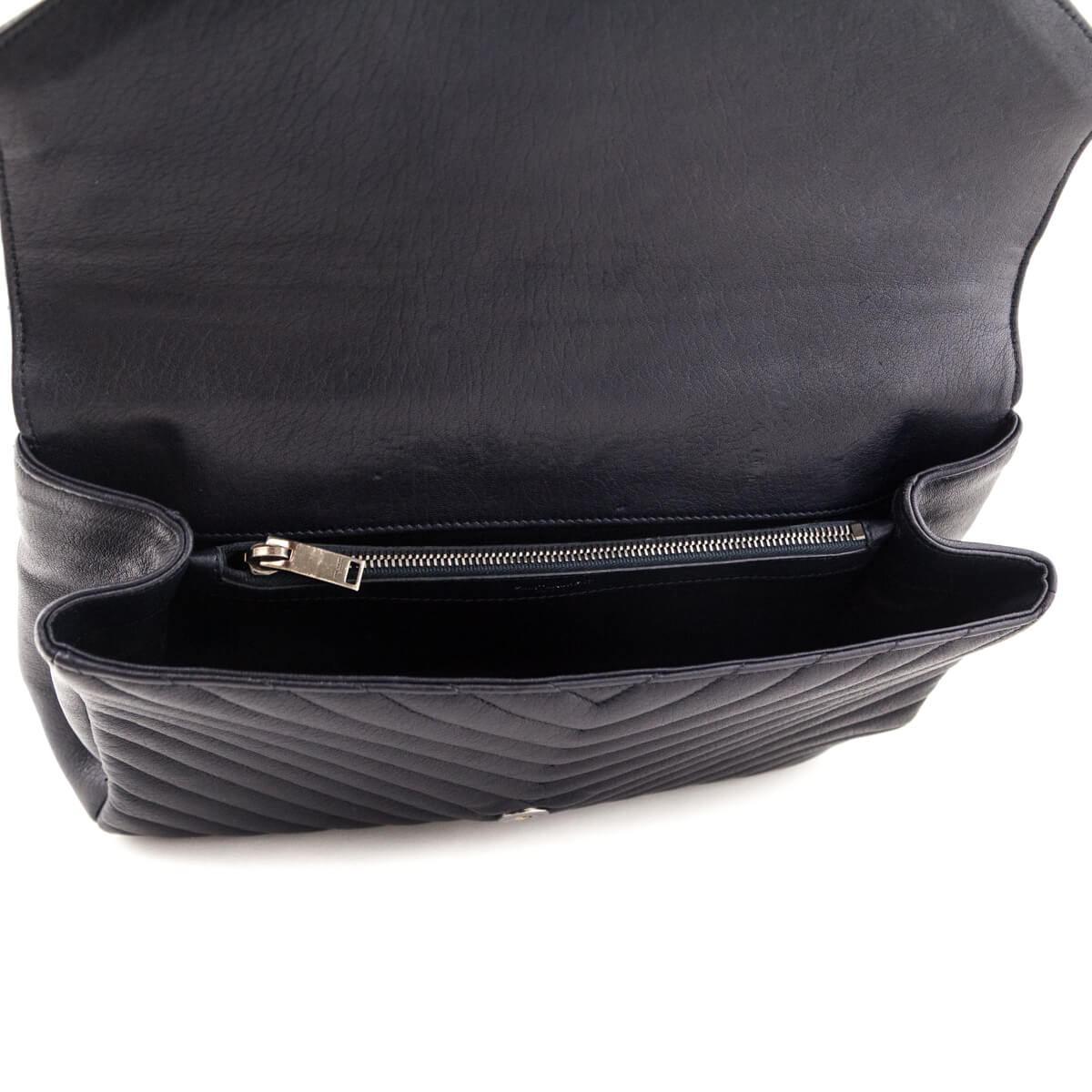 Saint Laurent Navy Chevron Matelasse Sheepskin Large College Bag - Love that Bag etc - Preowned Authentic Designer Handbags & Preloved Fashions