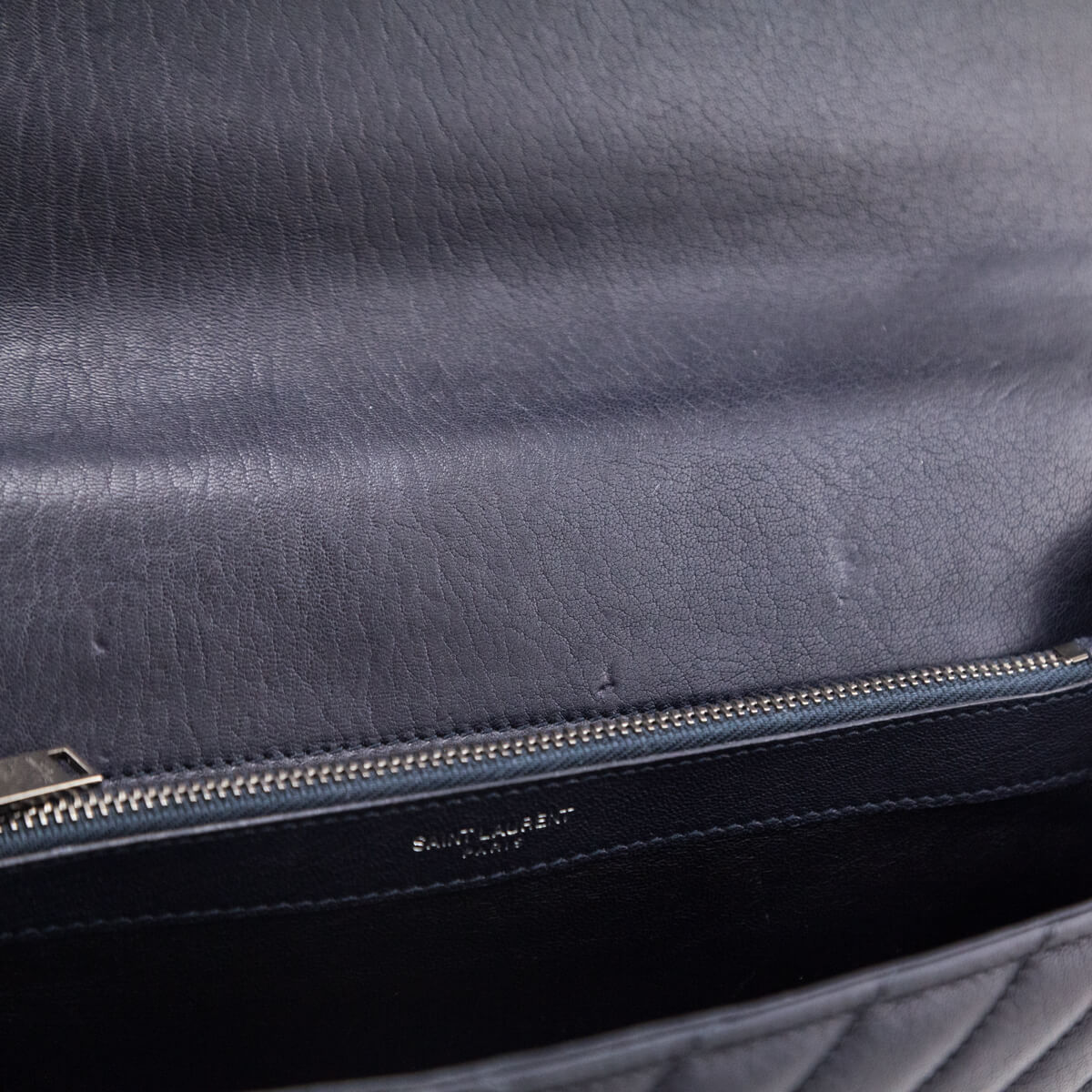 Saint Laurent Navy Chevron Matelasse Sheepskin Large College Bag - Love that Bag etc - Preowned Authentic Designer Handbags & Preloved Fashions