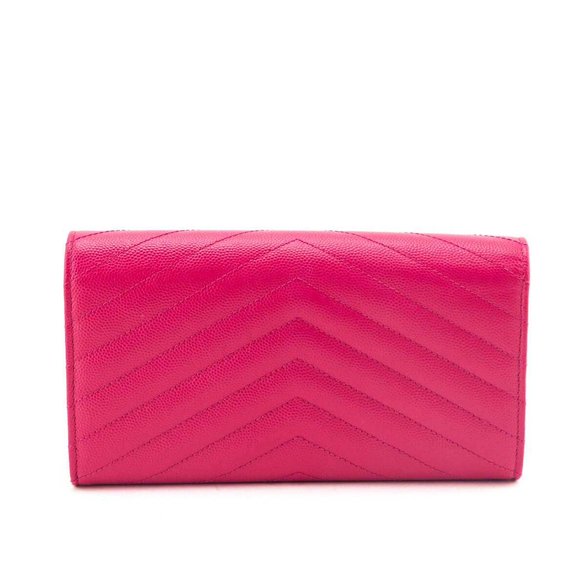Saint Laurent Pink Grain De Poudre Matelasse Chevron Monogram Flap Wallet