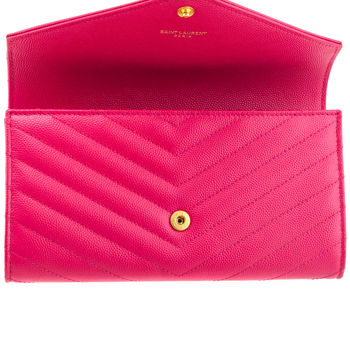 Saint Laurent Pink Grain De Poudre Matelasse Chevron Monogram Flap Wallet