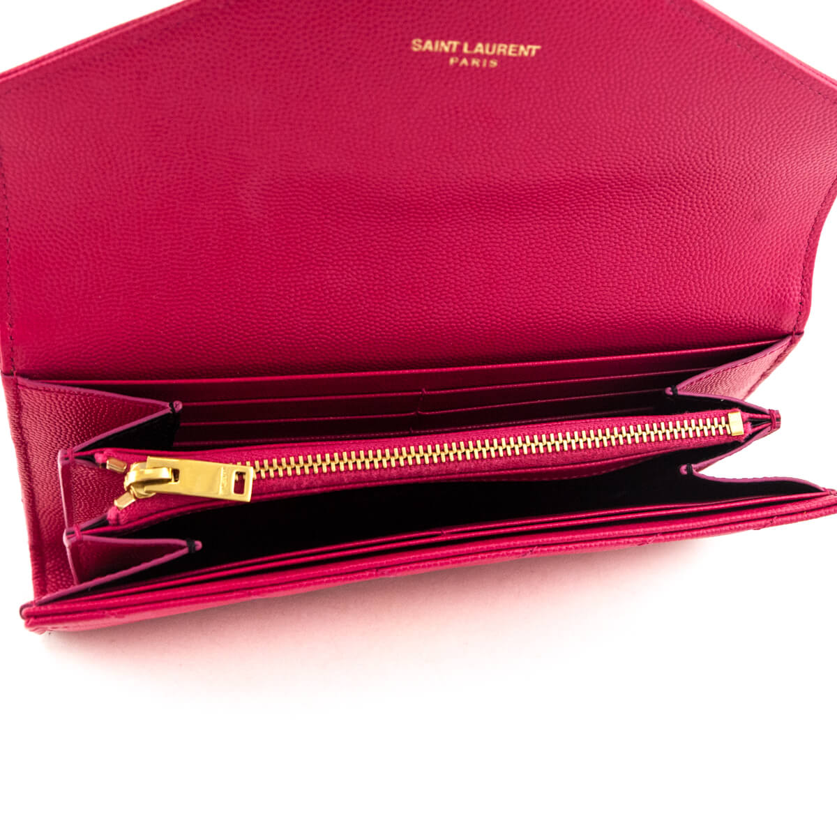 Saint Laurent Pink Grain De Poudre Matelasse Chevron Monogram Flap Wallet