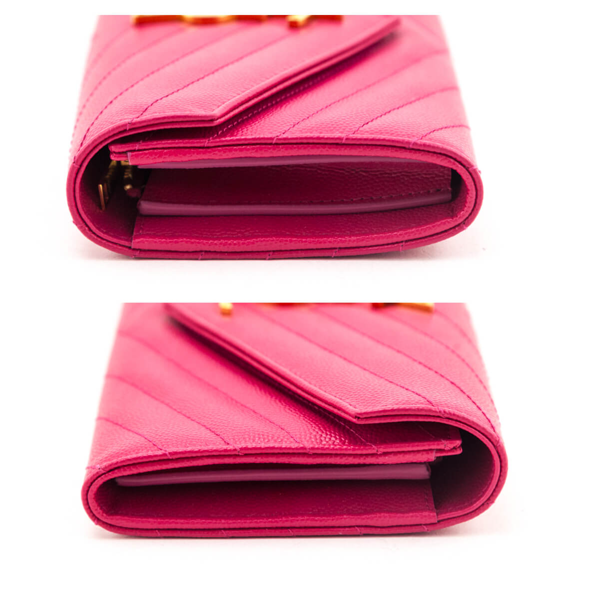 Saint Laurent Pink Grain De Poudre Matelasse Chevron Monogram Flap Wallet
